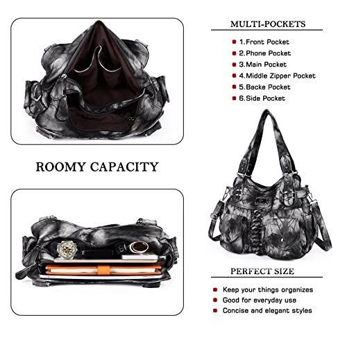 Rose Linda Hobo Bags and Handbags for Women Shoulder Bags Handbag with Multiple Pockets PU Leather Tote Bag