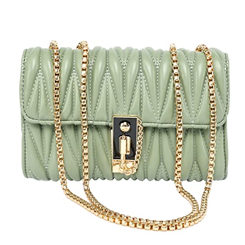 Quilted Purse for Women Chain Link Small Shoulder Bag Handbags Leather Cross Body Purses Cute Clutch Crossbody Mini Messenger Satchel Handbag Green