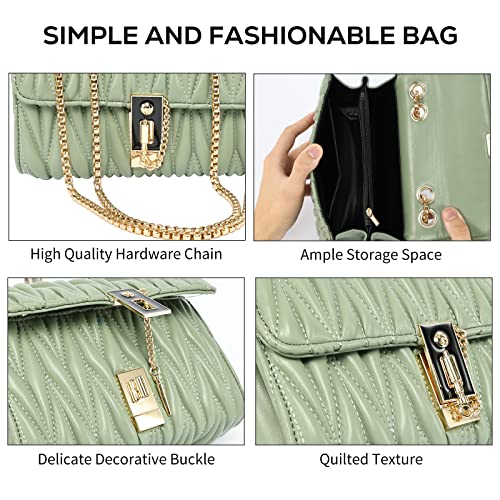 Quilted Purse for Women Chain Link Small Shoulder Bag Handbags Leather Cross Body Purses Cute Clutch Crossbody Mini Messenger Satchel Handbag Green