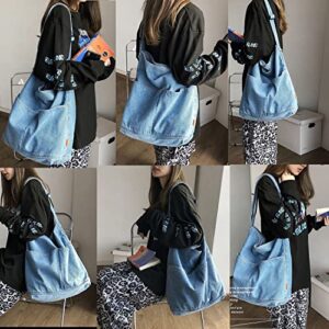 Large Tote Bag Denim Shoulder Bag Crossbody Hobo Bags Casual Retro Canvas Bag for Women Travel Work