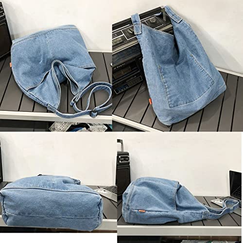 Large Tote Bag Denim Shoulder Bag Crossbody Hobo Bags Casual Retro Canvas Bag for Women Travel Work