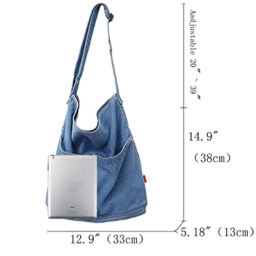 Large Tote Bag Denim Shoulder Bag Crossbody Hobo Bags Casual Retro Canvas Bag for Women Travel Work