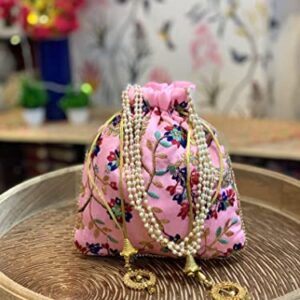 India Gift Hub Indian Handmade Women's Velvet Embroidered Drawstring Jewelry Pouch Bags | HandBags | 75 Pcs