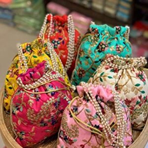 India Gift Hub Indian Handmade Women's Velvet Embroidered Drawstring Jewelry Pouch Bags | HandBags | 75 Pcs