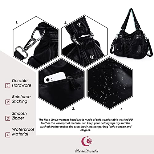 Rose Linda Hobo Bags and Handbags for Women Shoulder Bags Handbag with Multiple Pockets PU Leather Tote Bag