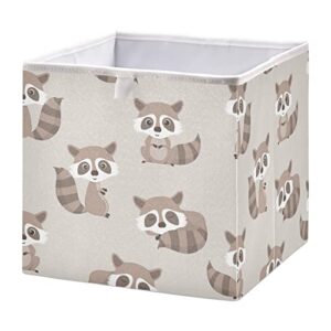 cute animals raccoon storage baskets for shelves foldable collapsible storage box bins with closet organizers cubes decorative for pantry toys, clothes, books in closet and shelf,11 x 11inch