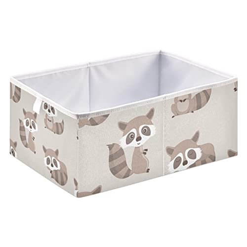 Cute Animals Raccoon Storage Baskets for Shelves Foldable Collapsible Storage Box Bins with Closet Organizers Cubes Decorative for Pantry Toys, Clothes, Books in Closet and Shelf,11 x 11inch