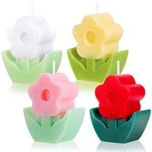 4 pcs flower shaped candles,cute candles aesthetic candle,smokeless scented candles,delicate decorative candle for home decor,flower candle gift for wedding,birthday party,spa (white,yellow,pink,red)