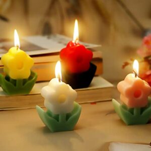 4 PCS Flower Shaped Candles,Cute Candles Aesthetic Candle,Smokeless Scented Candles,Delicate Decorative Candle for Home Decor,Flower Candle Gift for Wedding,Birthday Party,Spa (White,Yellow,Pink,Red)