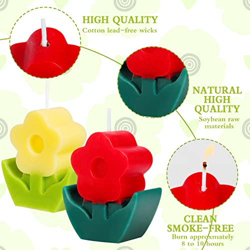4 PCS Flower Shaped Candles,Cute Candles Aesthetic Candle,Smokeless Scented Candles,Delicate Decorative Candle for Home Decor,Flower Candle Gift for Wedding,Birthday Party,Spa (White,Yellow,Pink,Red)