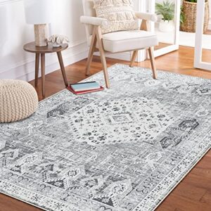 RUUGME Rugs for Bedroom Comfortable Vintage Area Rug Carpet,Thick No Smelling Runner Rug for Laundry Room,Hallway,Pantry,Office (Grey, 5' x 7' L)