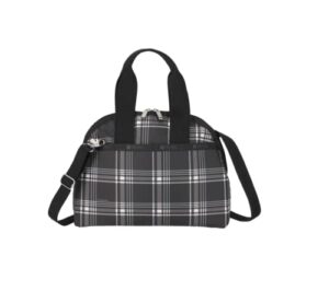 lesportsac pearl plaid york satchel convertible crossbody + top handle handbag, style 3561/color e570, sophisticated modern plaid – black, slate grey & ivory pearl