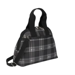 LeSportsac Pearl Plaid York Satchel Convertible Crossbody + Top Handle Handbag, Style 3561/Color E570, Sophisticated Modern Plaid - Black, Slate Grey & Ivory Pearl