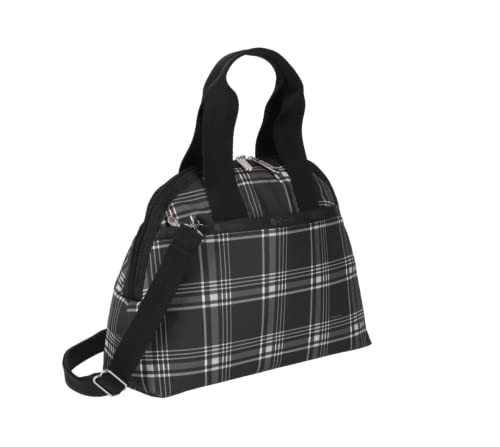 LeSportsac Pearl Plaid York Satchel Convertible Crossbody + Top Handle Handbag, Style 3561/Color E570, Sophisticated Modern Plaid - Black, Slate Grey & Ivory Pearl