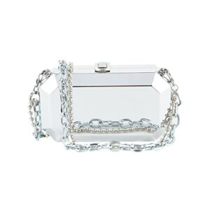 gripit mirror acrylic bag box small silver clutch purses for women evening handbag crossbody purses with chains party bag