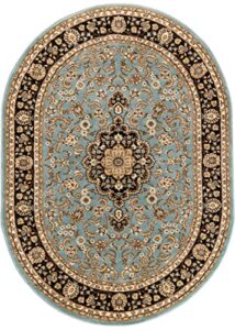 noble medallion light blue persian floral oriental formal traditional area rug (6’7″ x 9’6″ oval) easy to clean stain fade resistant shed free modern contemporary soft living dining room rug