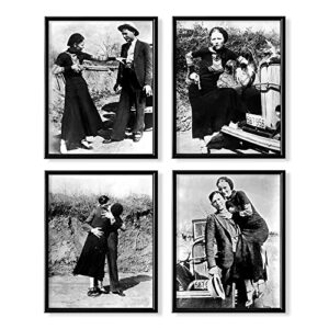 bonnie and clyde pictures for wall – vintage gangster posters wall decor – historic outlaw mobster photo wall art – gift for prohibition history fans – saloon mafia wild western print for garage bar