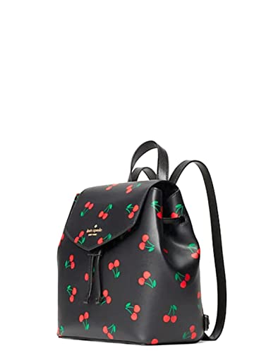 Kate Spade Lizzie Medium Flap Backpack Black Bag Purse Cherry Print