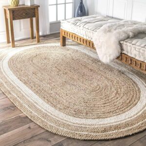 4×6 5×8 8×10 ft. blue natural fiber braided oval rug vintage area rug jute tress de lit jute area rug hand braid rug handmade rug sisal rug (2×3 feet jute oval rug, brown + white line)