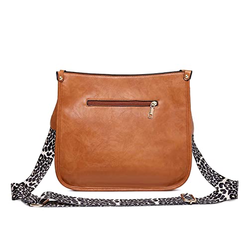 Baolab Leopard Strap Crossbody Shoulder Bag for Women Ladies Causal Satchel Hobo Bag Messenger Bag Vegan PU Leather (Brown)