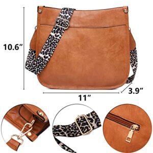 Baolab Leopard Strap Crossbody Shoulder Bag for Women Ladies Causal Satchel Hobo Bag Messenger Bag Vegan PU Leather (Brown)