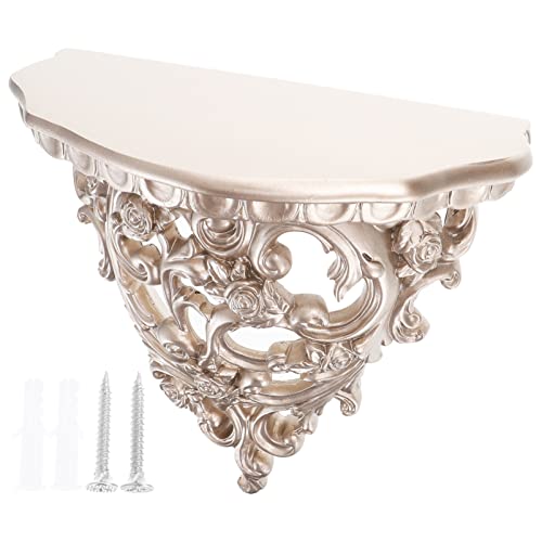 YARNOW Floating Wall Shelf, 1PC Resin Wall Mounted Decorative Wall Organizer Retro Hollow Flower Carving Decorative Storage Design for Living Room Bathroom Bedroom Gifts (Champagne Gold)