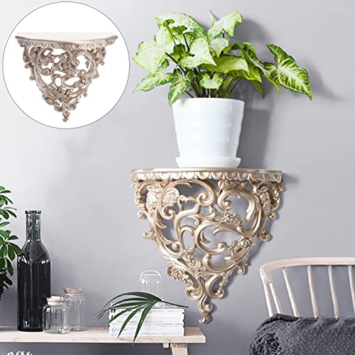 YARNOW Floating Wall Shelf, 1PC Resin Wall Mounted Decorative Wall Organizer Retro Hollow Flower Carving Decorative Storage Design for Living Room Bathroom Bedroom Gifts (Champagne Gold)