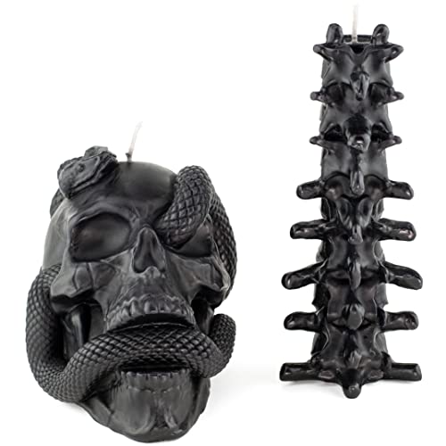 Kobi & Knight Black Skull Candle Set - XL Skull Goth Candle with Snake and Spine in Coffin Gift Box - Gothic Candles for Spooky Halloween Decorations - Creepy Candles for Goth Decor - Skeleton Candle