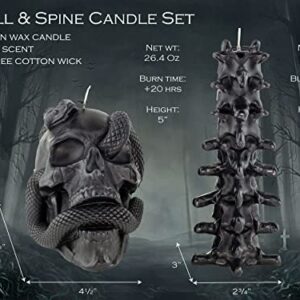 Kobi & Knight Black Skull Candle Set - XL Skull Goth Candle with Snake and Spine in Coffin Gift Box - Gothic Candles for Spooky Halloween Decorations - Creepy Candles for Goth Decor - Skeleton Candle