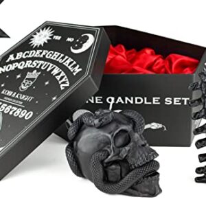 Kobi & Knight Black Skull Candle Set - XL Skull Goth Candle with Snake and Spine in Coffin Gift Box - Gothic Candles for Spooky Halloween Decorations - Creepy Candles for Goth Decor - Skeleton Candle