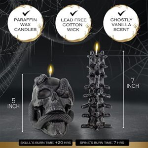 Kobi & Knight Black Skull Candle Set - XL Skull Goth Candle with Snake and Spine in Coffin Gift Box - Gothic Candles for Spooky Halloween Decorations - Creepy Candles for Goth Decor - Skeleton Candle