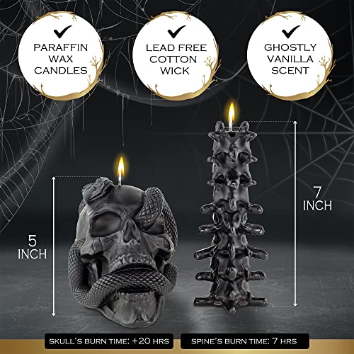 Kobi & Knight Black Skull Candle Set - XL Skull Goth Candle with Snake and Spine in Coffin Gift Box - Gothic Candles for Spooky Halloween Decorations - Creepy Candles for Goth Decor - Skeleton Candle