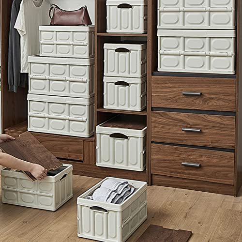 Josphlies Folding Storage Bins with Wood Lid,Collapsible Closet Organizers and Storage Container,Multifunction Plastic Storage Box for Camping,College Dorm Room Essentials,Office,Outdoor,Indoor (30L)