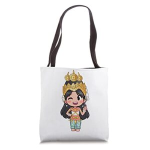cute anime cambodian khmer apsara with peace and love sign tote bag