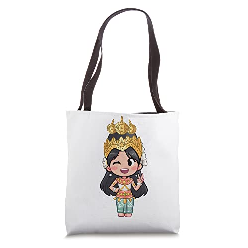 Cute Anime Cambodian Khmer Apsara with Peace and Love sign Tote Bag