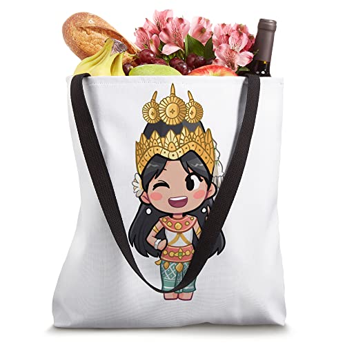 Cute Anime Cambodian Khmer Apsara with Peace and Love sign Tote Bag