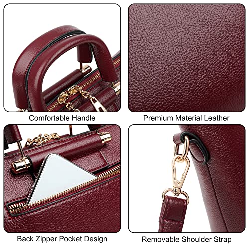 Purses and Handbags for Women Fashion Leather Top Handle Bag Ladies Satchel Shoulder Tote Messenger Work Bags (Red)