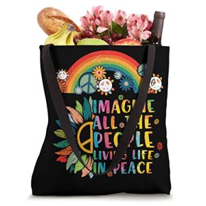 Imagine All People Living Peace Sign Tie Dye Hippy Retro 70s Tote Bag