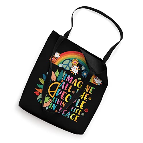 Imagine All People Living Peace Sign Tie Dye Hippy Retro 70s Tote Bag