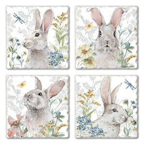 counterart spring meadow bunnies multi-image absorbent stone tumbled tile coaster 4 pack with protective cork backing manufactured in the usa