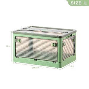 ANMINY Lidded Plastic Storage Bin 5-Door Collapsible Stackable Portable Crate Clear Storage Box Container Basket with Wheels Handles Lid for Outdoor Grocery Travel Car Truck Use - Green, Large