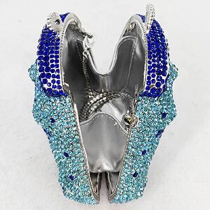 Sparkling 3D Horse Head Shape Women Crystal Clutch Bag Evening Wedding Handbags (Blue Mixed)