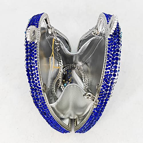 Sparkling 3D Horse Head Shape Women Crystal Clutch Bag Evening Wedding Handbags (Blue Mixed)