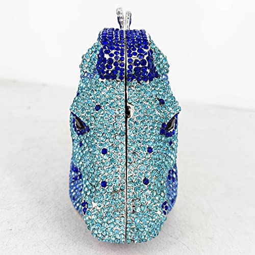 Sparkling 3D Horse Head Shape Women Crystal Clutch Bag Evening Wedding Handbags (Blue Mixed)