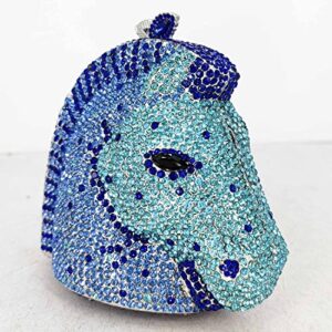 Sparkling 3D Horse Head Shape Women Crystal Clutch Bag Evening Wedding Handbags (Blue Mixed)