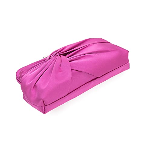 IXEBELLA Evening Purse for Women Dressy Soft Pleated Knot Party Clutch Satin Frame Formal Handbag for Wedding/Prom/Cocktail (Hot Pink)