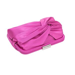 IXEBELLA Evening Purse for Women Dressy Soft Pleated Knot Party Clutch Satin Frame Formal Handbag for Wedding/Prom/Cocktail (Hot Pink)