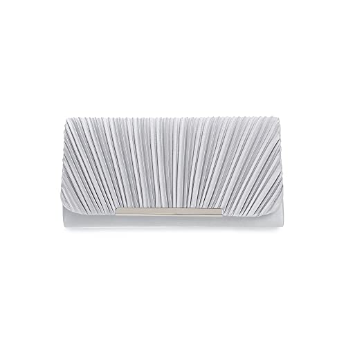 IXEBELLA Classic Evening Clutch Bag for Women Pleated Satin Formal Clutch Purse for Wedding (Silver)