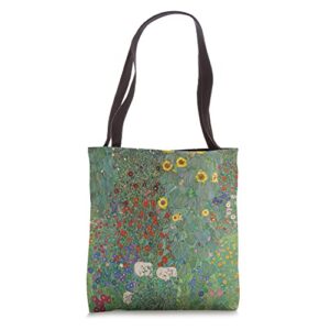 farm garden with sunflowers by gustav klimt tote bag