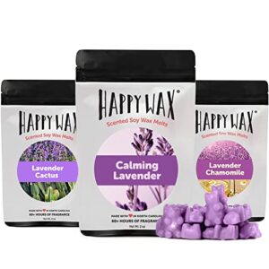 happy wax lavender lovers collection scented natural soy wax melts – 6 total oz. of scented wax melts, collection includes 2oz lavender cactus, 2oz calming lavender, and 2oz lavender chamomile